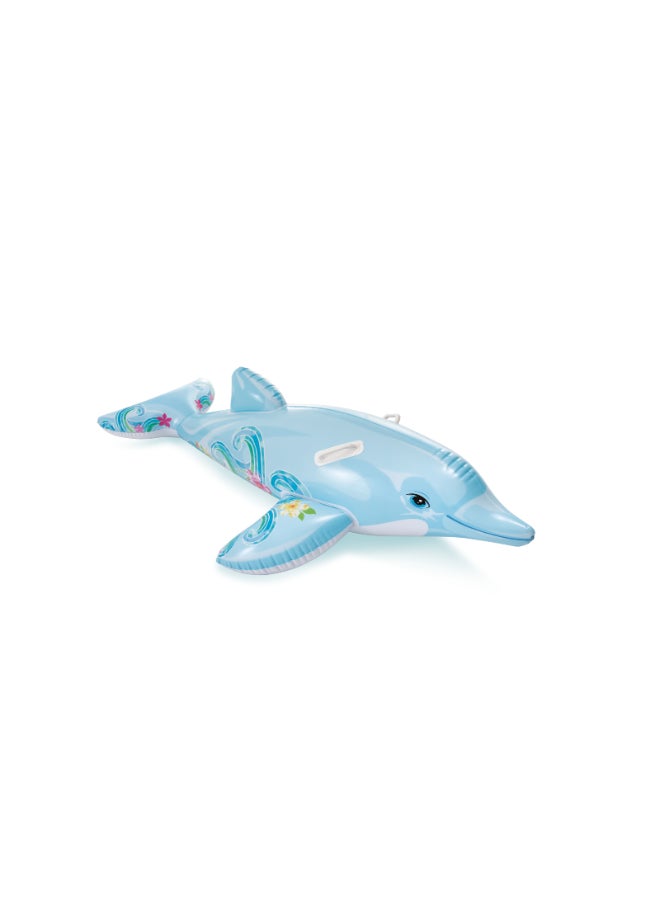 INTEX Realistic Dolphin Ride-On Inflatable - 175 x 66 cm Large Pool Float with Heavy-Duty Handles (Ages 3+), Unisex - Image 2