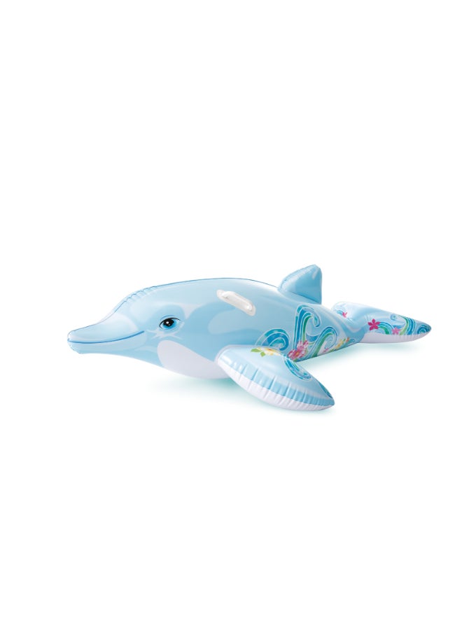 INTEX Realistic Dolphin Ride-On Inflatable - 175 x 66 cm Large Pool Float with Heavy-Duty Handles (Ages 3+), Unisex - Image 1