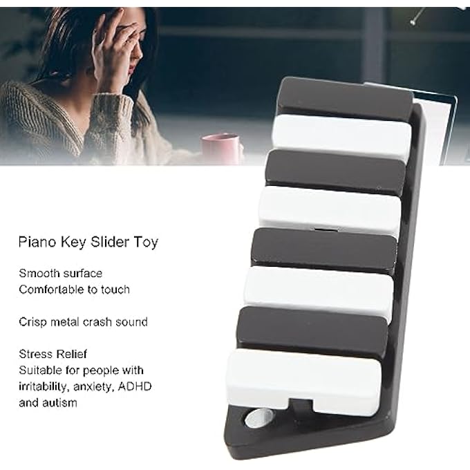 Nurnesy Piano Key Slider, Zinc Alloy Stress Relief Toy, ADHD Office Anxiety Clicker, for Office, Travel, School, Subways, Present for Loved Ones and Colleagues (Black) - Image 3