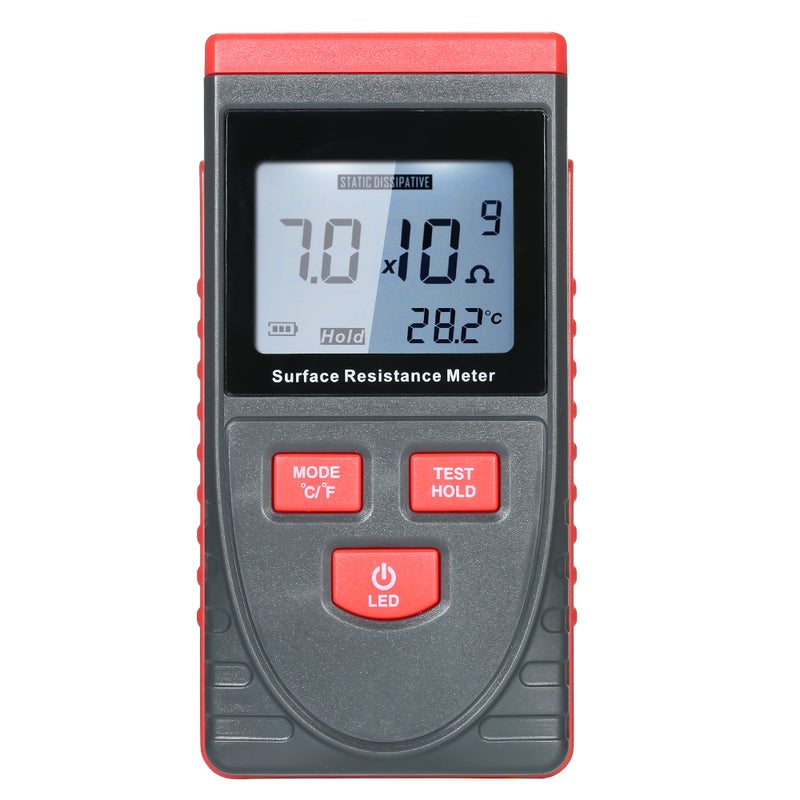 Handheld Surface Resistance Meter Anti-static Insulation Resistance Tester with LCD display Temperature Measurement and Data Holding Function - Image 1