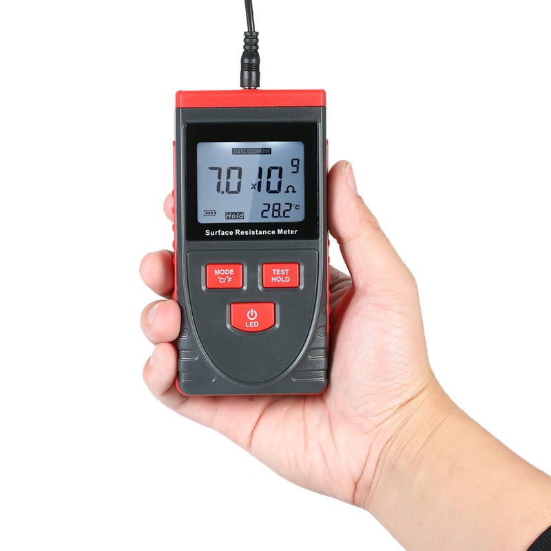 Handheld Surface Resistance Meter Anti-static Insulation Resistance Tester with LCD display Temperature Measurement and Data Holding Function - Image 5