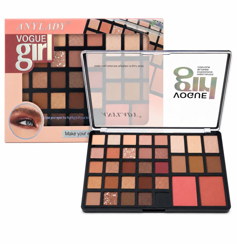 Me Now Makeup Palette 33 Colors Eyeshadow Blush Contour Highlighter, Nude Matte Shimmer - Image 1