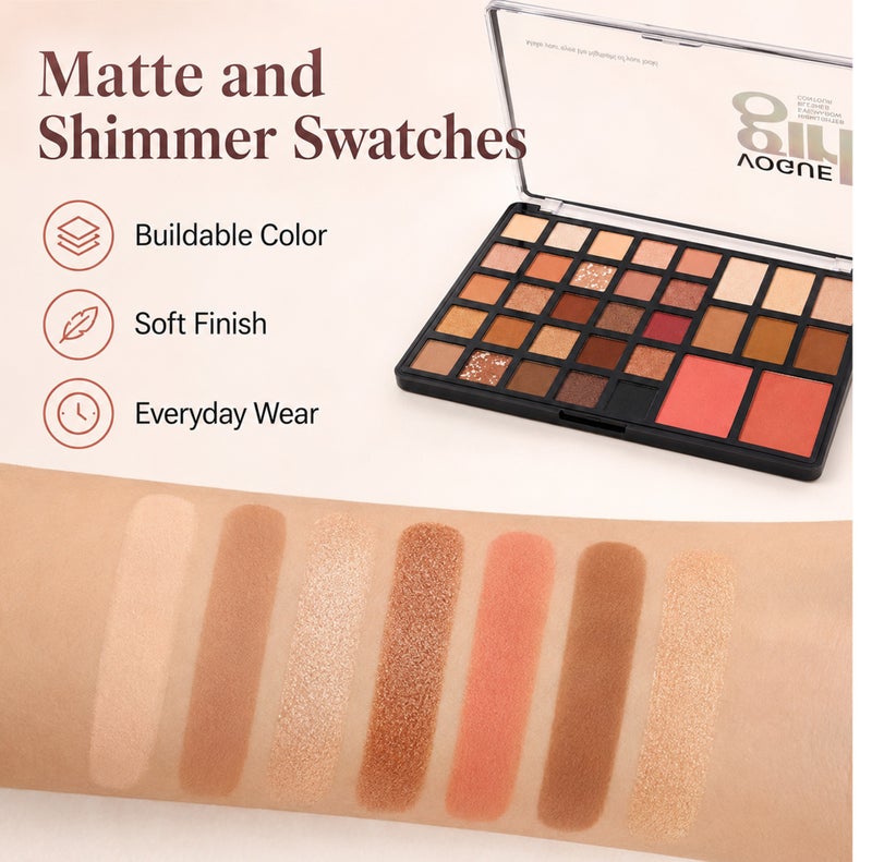 Me Now Makeup Palette 33 Colors Eyeshadow Blush Contour Highlighter, Nude Matte Shimmer - Image 4
