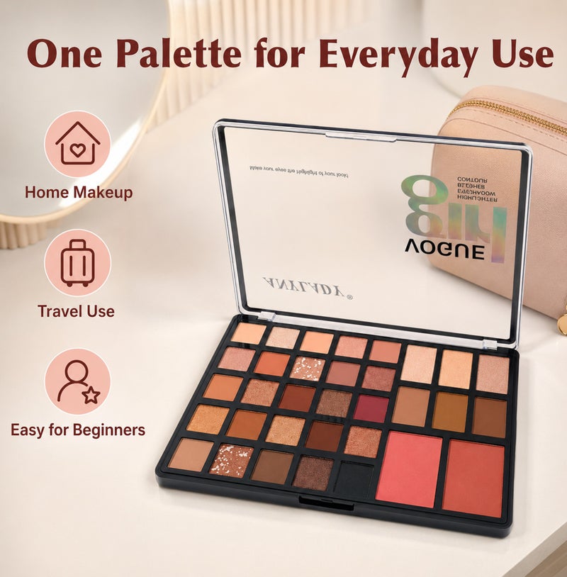 Me Now Makeup Palette 33 Colors Eyeshadow Blush Contour Highlighter, Nude Matte Shimmer - Image 5