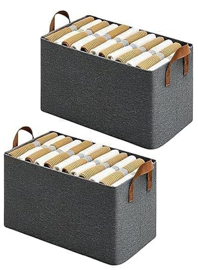 Gladnes 2Pcs Foldable Wardrobe Organizer Boxes for Clothes, Sweaters, Toys & Blankets – Metal Frame Fabric Storage Baskets with Handles for Closet, Shelf & Bedroom Use (Grey) - Image 1