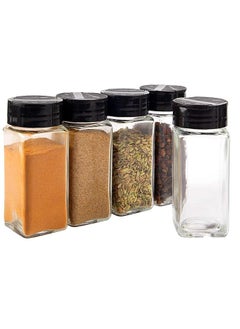Square Glass Spice Jar with Black Sifter Two Sided Sifter Cap, Masala Jar Spice Container, 120ml, Set of 4