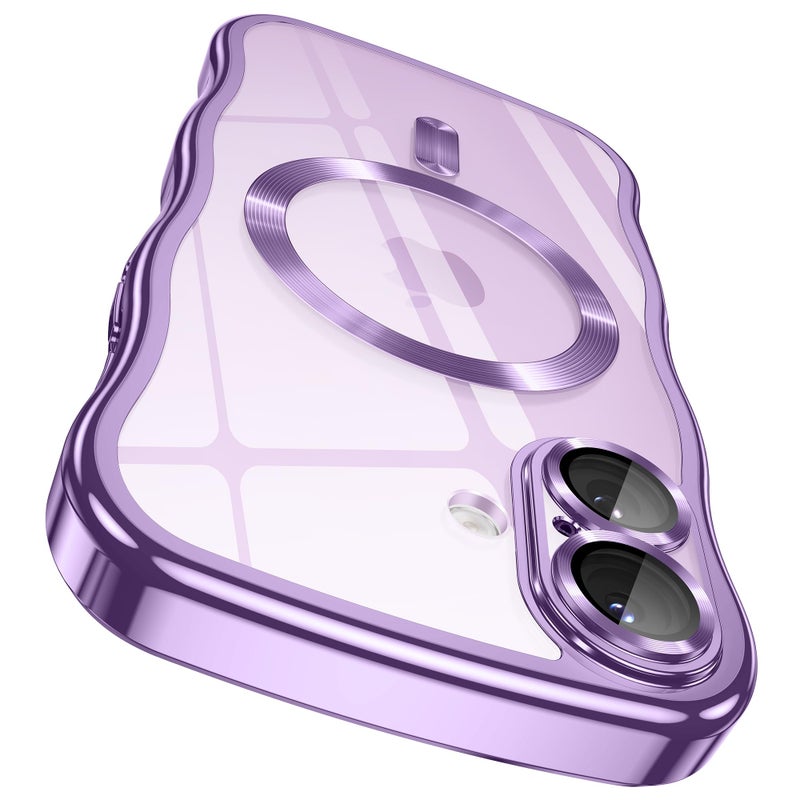 GVIEWIN for iPhone 17 Case [Compatible with MagSafe][Upgraded Full Camera Protection][Cute Wave Frame] Glossy Slim Shockproof Protective Magnetic Phone Case for iPhone 17 6.3'', Clear/Lilac Purple - Image 1