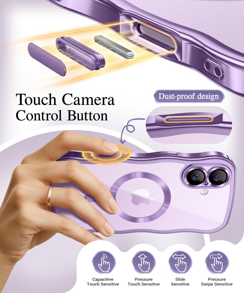 GVIEWIN for iPhone 17 Case [Compatible with MagSafe][Upgraded Full Camera Protection][Cute Wave Frame] Glossy Slim Shockproof Protective Magnetic Phone Case for iPhone 17 6.3'', Clear/Lilac Purple - Image 3
