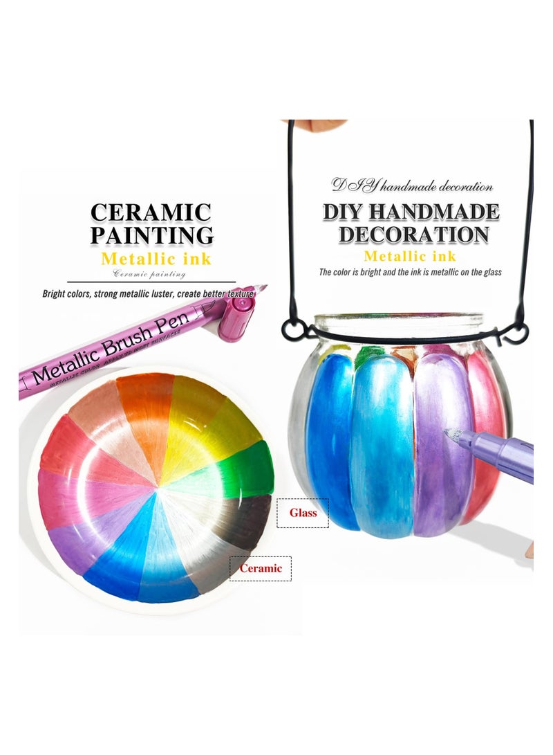 12 Colors Dual Tip Acrylic Paint Markers, Metal Color Acrylic Paint Pens for Rock Painting, Canvas, Wood, Ceramic, Glass, Stone, Fabric, DIY Crafts & Art Supplies, Fine and Round Tips, Non-Toxic - Image 5