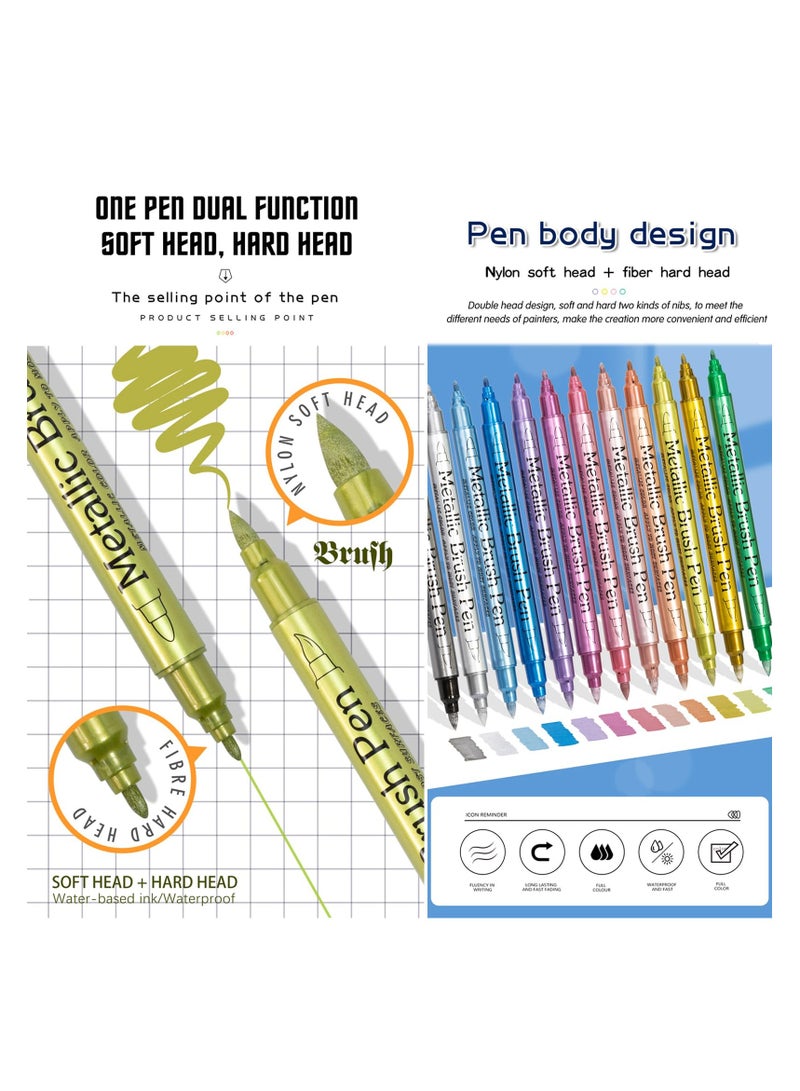 12 Colors Dual Tip Acrylic Paint Markers, Metal Color Acrylic Paint Pens for Rock Painting, Canvas, Wood, Ceramic, Glass, Stone, Fabric, DIY Crafts & Art Supplies, Fine and Round Tips, Non-Toxic - Image 2