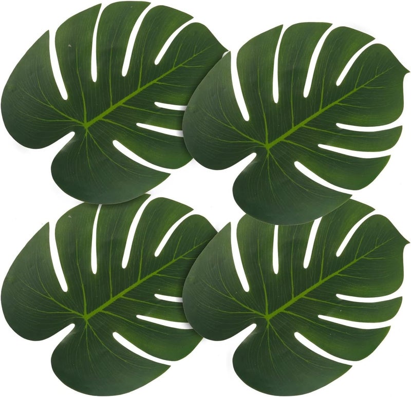 ATFL Artificial Palm Leaves50 Pcs Big Leaf Placemat Green Palm Leaves Party DecorationsTropical Table Decor Hawaiian Leaves DecorSafari Leaves Decoration