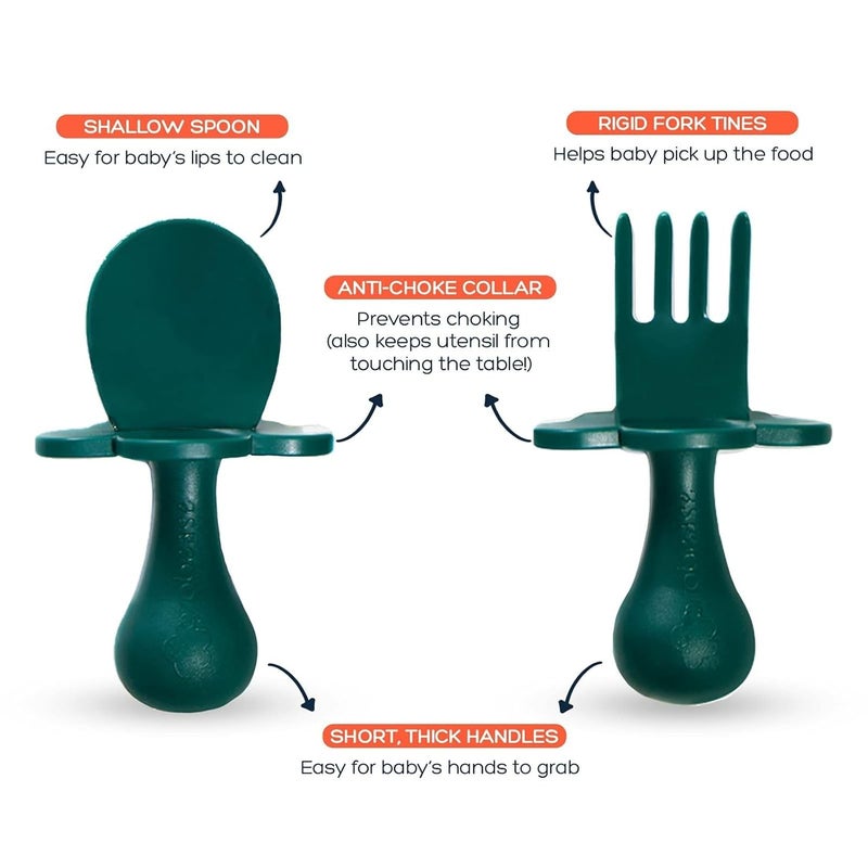 grabease Baby Feeding Utensils Set - Infant and Baby Fork and Spoon for Ages 1-11 Months, BPAs and Phthalate-Free Cutlery, Plastic, 1 Set, Green - Image 4