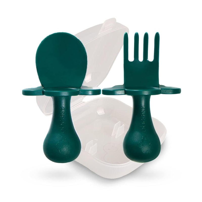grabease Baby Feeding Utensils Set - Infant and Baby Fork and Spoon for Ages 1-11 Months, BPAs and Phthalate-Free Cutlery, Plastic, 1 Set, Green - Image 1