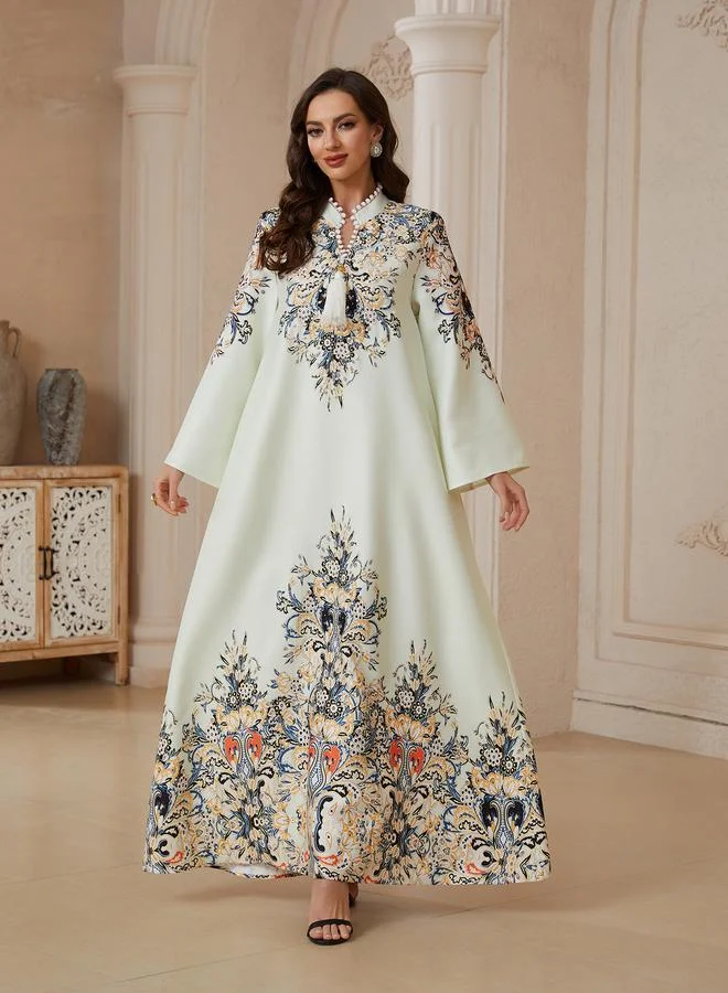 تايك تو Green Printed Rhinestones Embellished Jalabiya