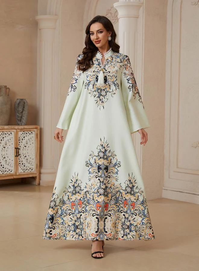 تايك تو Green Printed Rhinestones Embellished Jalabiya