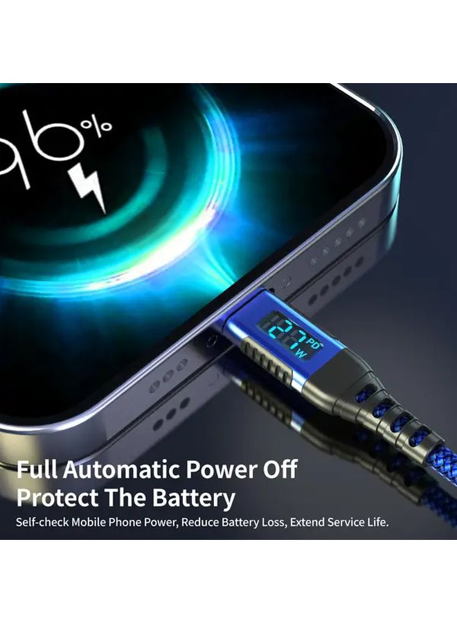 USB C To Lightning Cable 1m Blue LED Display Fast Charging PD 20W Compatible With iPhone - Image 2