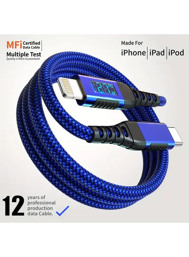 USB C To Lightning Cable 1m Blue LED Display Fast Charging PD 20W Compatible With iPhone - Image 4