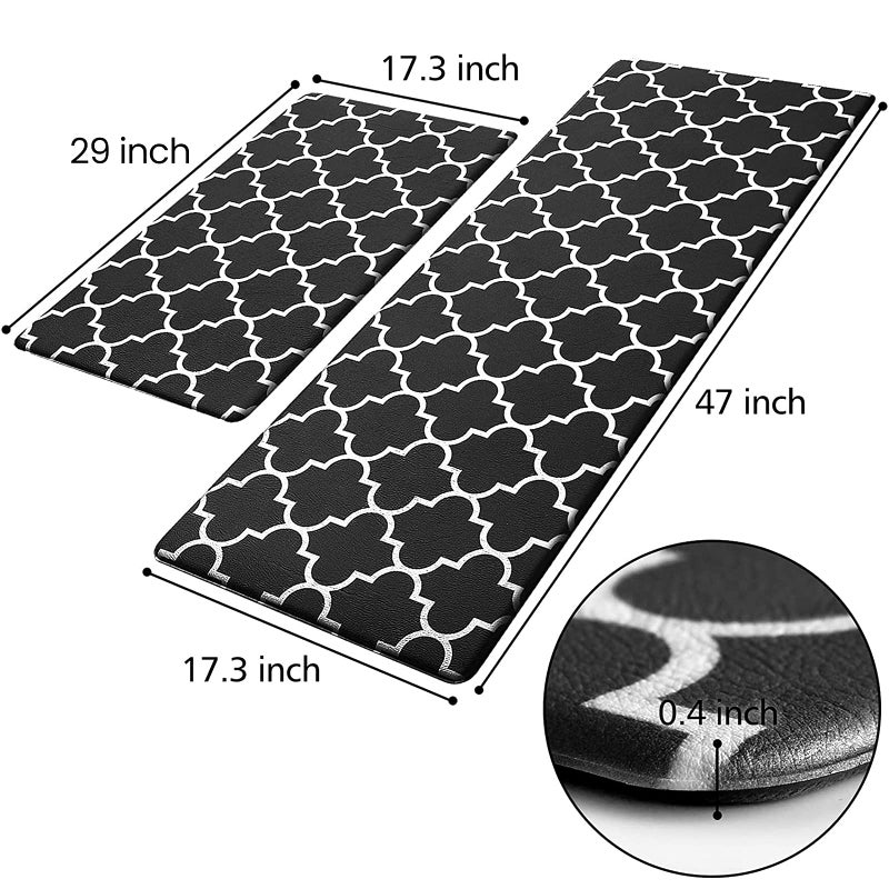KMAT Kitchen Mat [2 PCS] Cushioned Anti-Fatigue Floor Mat, Waterproof Kitchen Mats and Rugs Heavy Duty PVC Ergonomic Comfort Standing Foam Mat for Kitchen, Floor Home, Office, Sink, Laundry,Black - Image 2