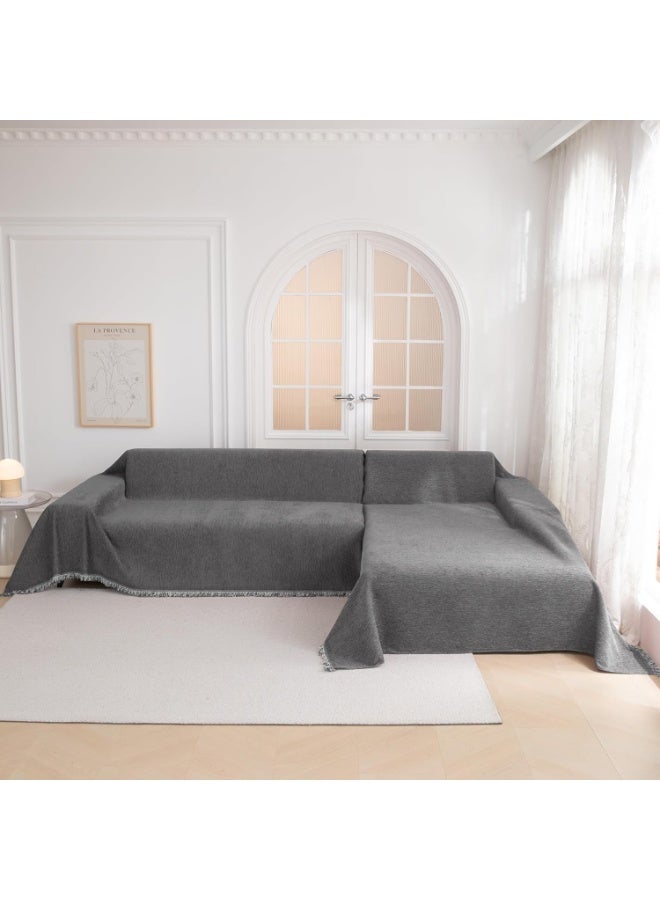 ألياف خام RawFiber غطاء أريكة من الشنيل مع شرابات، مفرش كنبة مضاد للانزلاق وقابل للغسل، واقي أثاث للحيوانات الأليفة، رمادي (180*180 سم) - Image 4