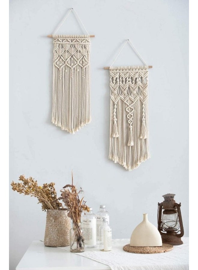 Home Gallery 2 Pieces Macrame Woven Wall Hanging Boho Chic Handmade  - Image 1