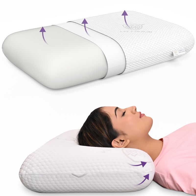 MY ARMOR Memory Foam Pillow | 2 Years Warranty |King Size Orthopedic Pillows for Neck Pain Relief - 5 Inch Thick, with Removable Washable Cover - Pack of 1 - Image 3