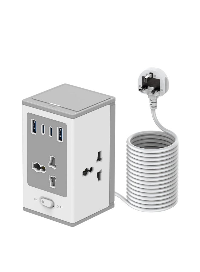 TYCOM Power Strip Surge Protector with USB and Type C 30W Extension Cord Flat Plug with Widely 4 AC Outlet and 2 USB 2 Type C Desktop Station Cube Shape. - Image 1