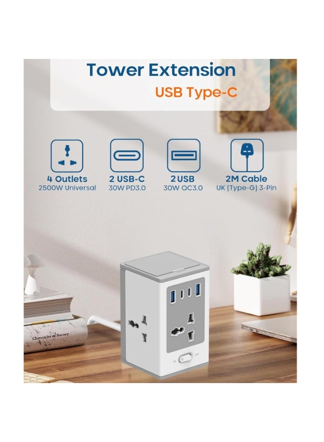 TYCOM Power Strip Surge Protector with USB and Type C 30W Extension Cord Flat Plug with Widely 4 AC Outlet and 2 USB 2 Type C Desktop Station Cube Shape. - Image 2