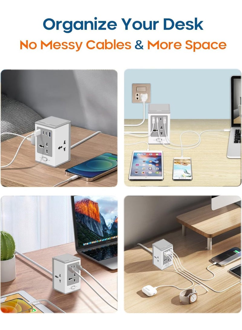 TYCOM Power Strip Surge Protector with USB and Type C 30W Extension Cord Flat Plug with Widely 4 AC Outlet and 2 USB 2 Type C Desktop Station Cube Shape. - Image 3
