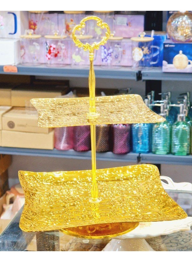 Two-tiered sweet stand Multipurpose for serving cookies, qatayef, and kunafa during Ramadan, and also for petit fours and kahk during Eid. Made of stainless steel. Length: 28 cm. - Image 3