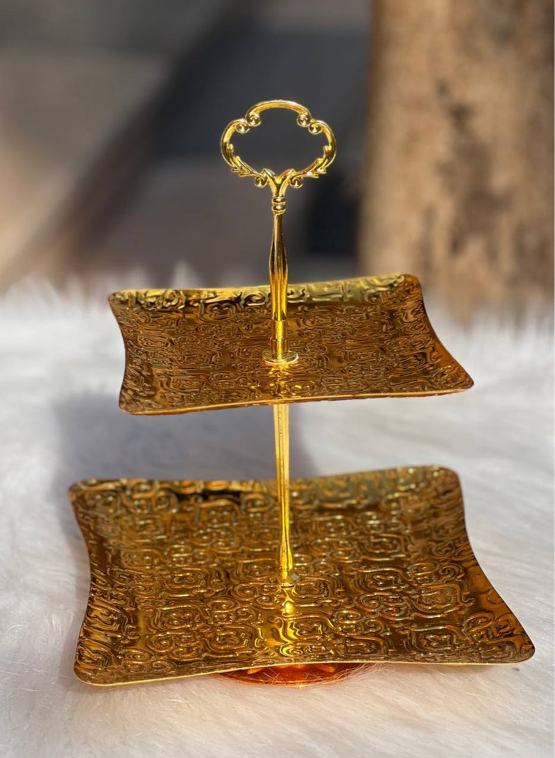 Two-tiered sweet stand Multipurpose for serving cookies, qatayef, and kunafa during Ramadan, and also for petit fours and kahk during Eid. Made of stainless steel. Length: 28 cm. - Image 2