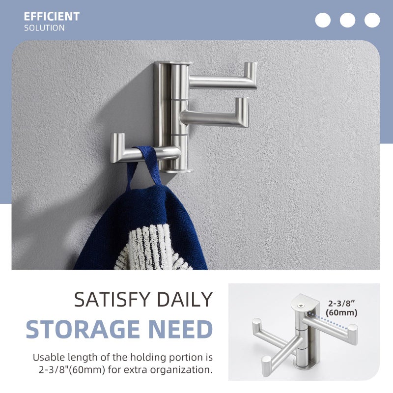 Angle Simple Swivel Towel Hook 3 Arms, SUS304 Stainless Steel Foldable Robe Towel Hook for Bathroom, Wall Coat Holder, Brushed Nickel - Image 5