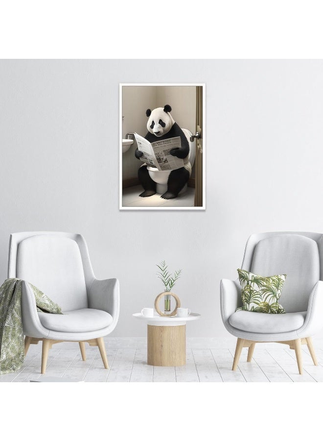 Home Trove Funny Panda Bathroom Canvas Wall Art Cute Panda In Toilet Posters Black And White Animal Prints Painting Maximalist Mid Century Modern Aesthetic Wall Decor For 12X16In Unframed  - Image 4
