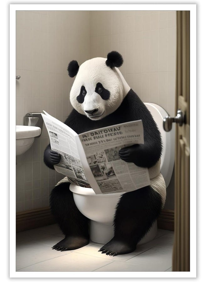 Home Trove Funny Panda Bathroom Canvas Wall Art Cute Panda In Toilet Posters Black And White Animal Prints Painting Maximalist Mid Century Modern Aesthetic Wall Decor For 12X16In Unframed  - Image 1