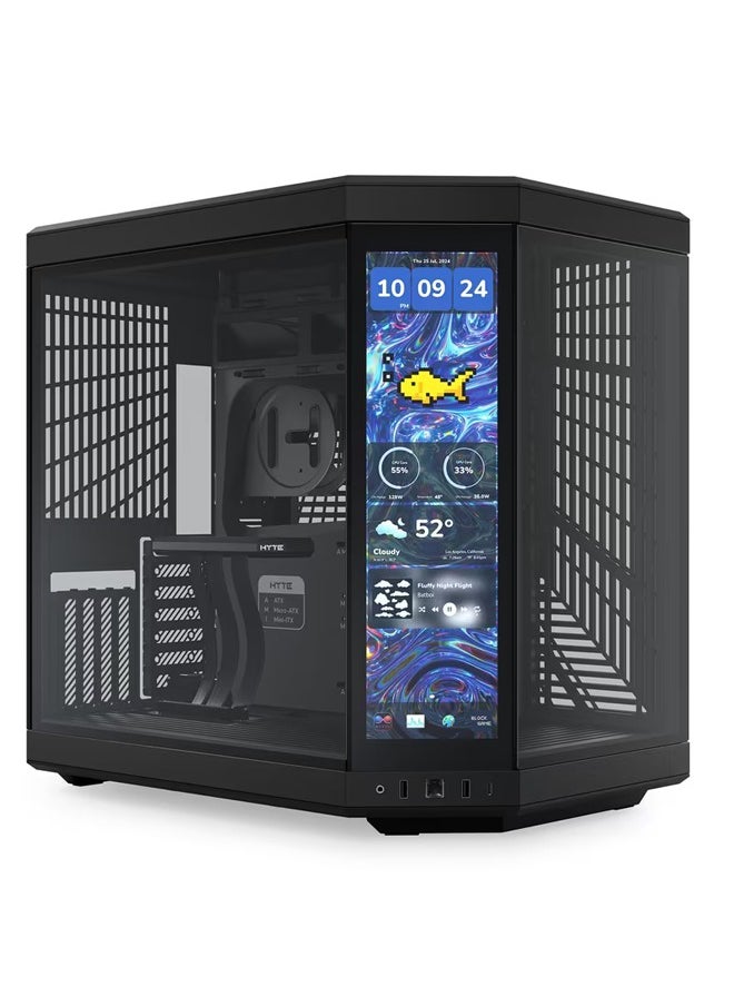 هايت حافظة الألعاب Y70 Touch Infinite - حافظة ألعاب كمبيوتر ATX متوسطة الحجم ذات حجرة مزدوجة بانورامية ذات تصميم عصري وجمالي مع شاشة تعمل باللمس مدمجة مقاس 14.5 بوصة وكابل PCIE 4.0 Riser  - Image 1