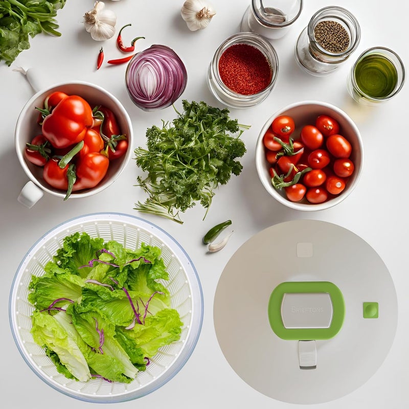 Brieftons 6.2-Quart Large Salad Spinner: Vegetable Washer Dryer Drainer Strainer with Bowl & Colander, Easy One-Handed Pump, Compact Storage, for Washing, Cleaning & Drying Greens, Vegetables, Fruits - Image 4