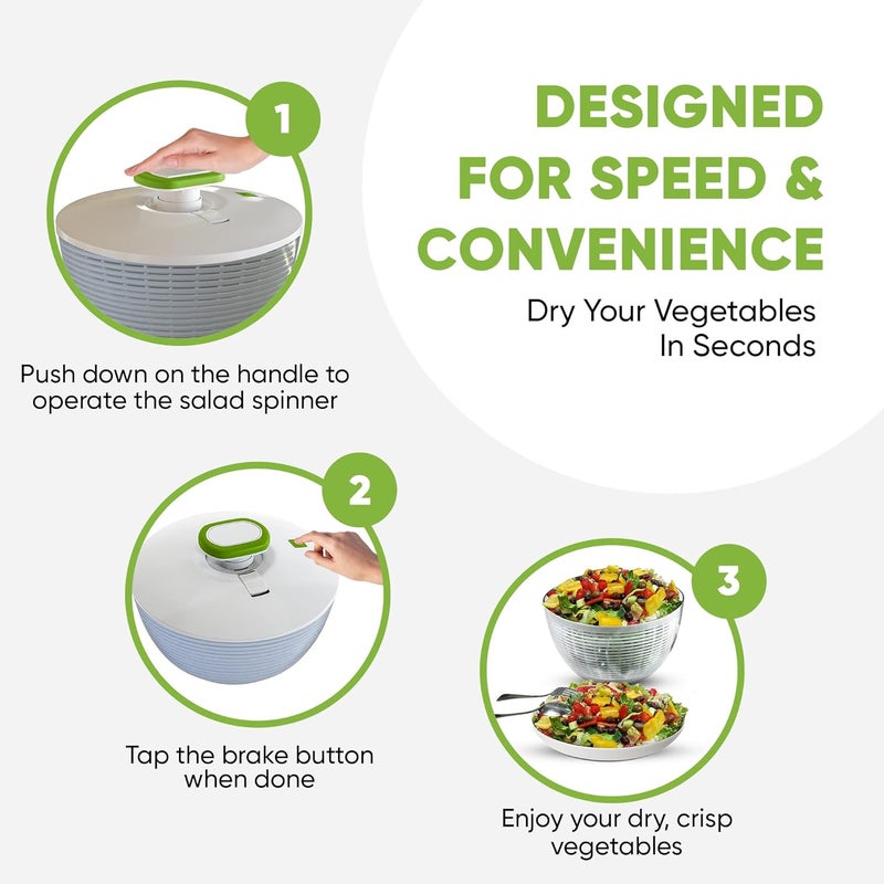 Brieftons 6.2-Quart Large Salad Spinner: Vegetable Washer Dryer Drainer Strainer with Bowl & Colander, Easy One-Handed Pump, Compact Storage, for Washing, Cleaning & Drying Greens, Vegetables, Fruits - Image 3