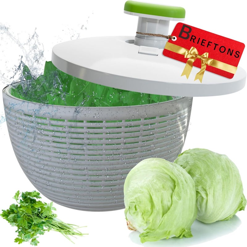Brieftons 6.2-Quart Large Salad Spinner: Vegetable Washer Dryer Drainer Strainer with Bowl & Colander, Easy One-Handed Pump, Compact Storage, for Washing, Cleaning & Drying Greens, Vegetables, Fruits - Image 1