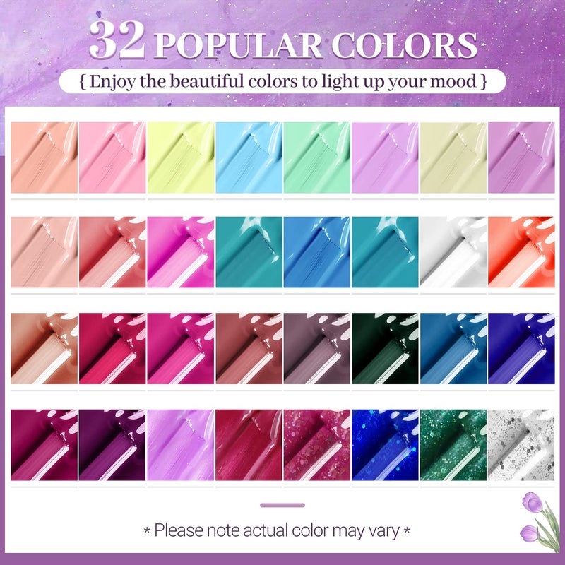 JODSONE 32+4 Pcs Gel Nail Polish Kit Soak Off Gel Polish Set Glitter Gel Nail Kit Nail Art Salon DIY at Home Manicure Kit - Image 3