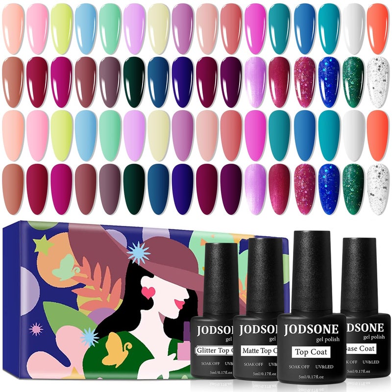 JODSONE 32+4 Pcs Gel Nail Polish Kit Soak Off Gel Polish Set Glitter Gel Nail Kit Nail Art Salon DIY at Home Manicure Kit - Image 1