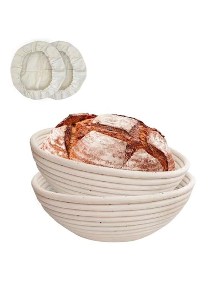 HOOKOR 2 Pack 10 inch Banneton Proofing Basket Set, Sourdough Bread Proofing Basket Baking Dough Bowl with Cloth Liner for Home Bakers - Image 1