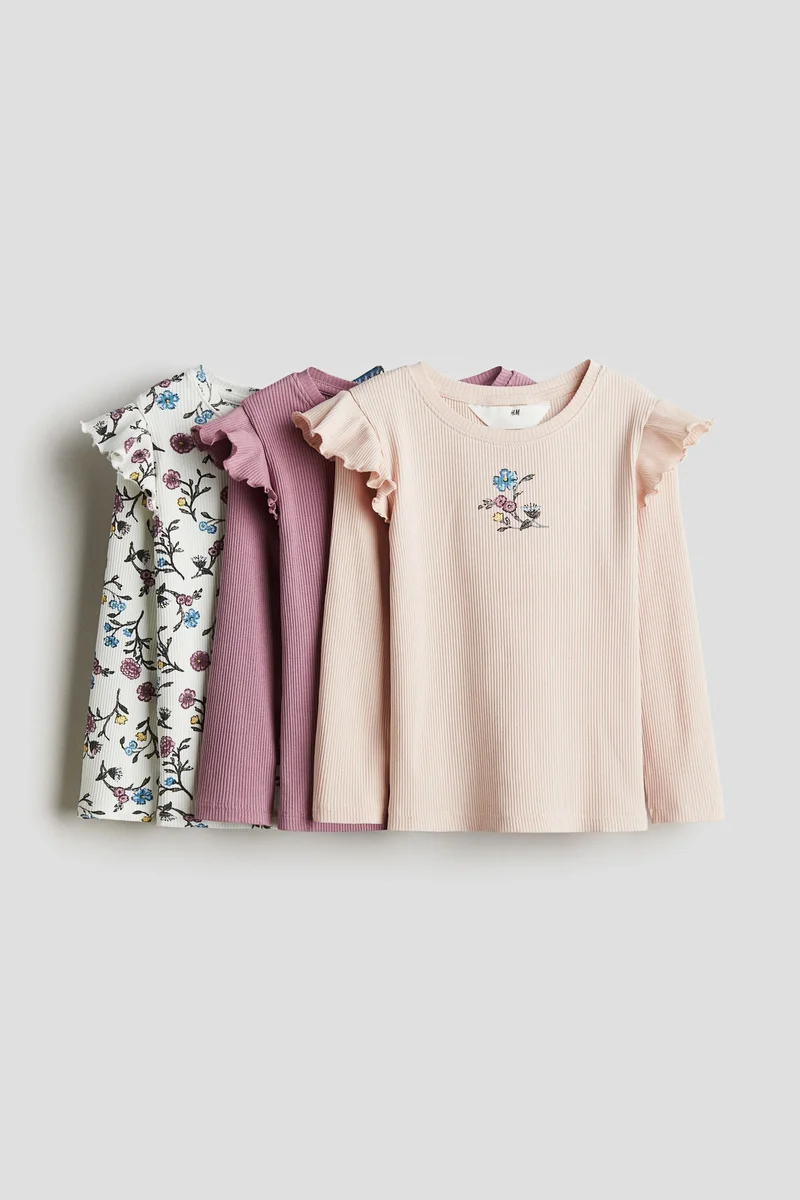 H&M 3-pack frill-trimmed jersey tops