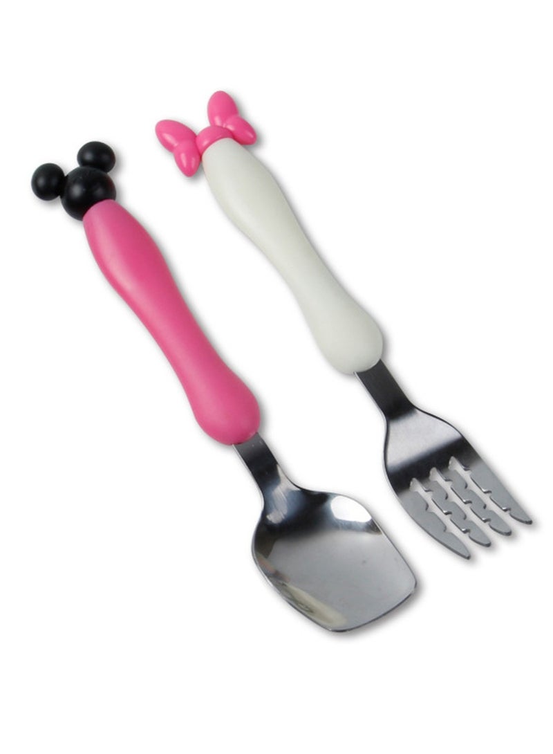 Minnie Mouse Spoon and Fork Cutlery Set- Children's Tableware Set - Stainless Steel Cutlery Set for Kids – Kids Spoon and Fork Dinnerware Set,Portable Dinneware Set Cutlery Set For Kid With Spoon Fork  - Image 1