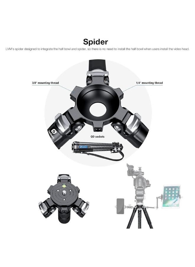 Leofoto Leofoto LVM-324C 3 Section Carbon Fiber Tripod Integrated 75mm Bowl with 75mm Leveling Base Manba LVM Series Video Tripod System  - Image 3
