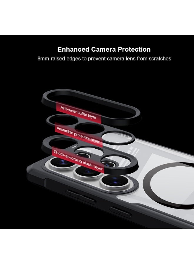 إكسوند غطاء Samsung Galaxy S26 Ultra، تصميم حماية عدسة الكاميرا، متوافق مع غطاء MagSafe المغناطيسي الخلفي، حافة TPU + لوحة خلفية PC مصنوعة من مادة مضادة للصدمات، حماية من الاصفرار وغطاء شفاف. - Image 4