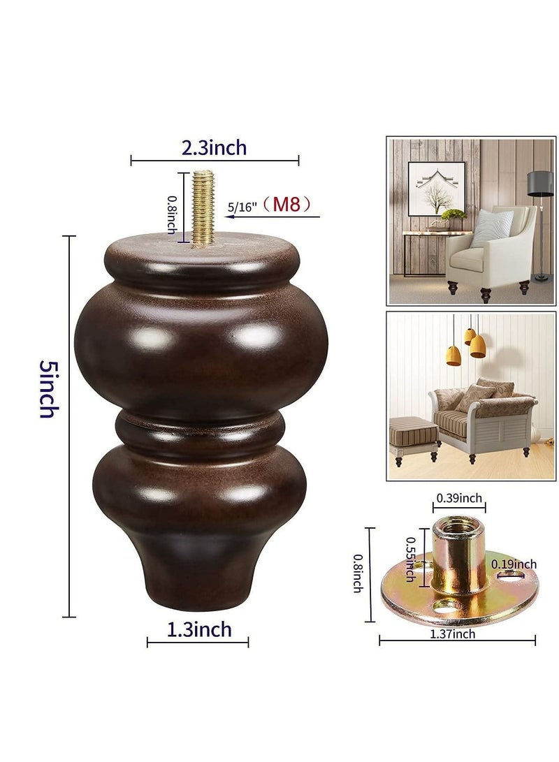 واي آند دي Wood Furniture Legs, 4 Pcs Replacement Sofa Legs for DIY Projects, Mid Century with Pre-Drilled Bolt Holes, Ideal Couches, Dressers, Sideboards, Coffee Tables (5 inch, Brown) - Image 3