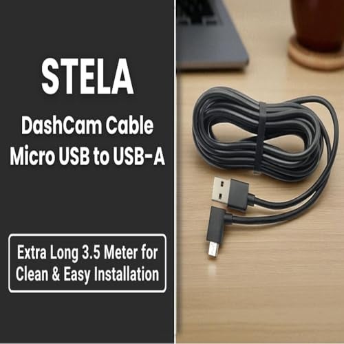 STELA DashCam Power Cord USB Charging Power Cable Micro USB to USB-A Extra Long 3.5 Meter for Car Dash Camera Mirror Camera 90 Degree Angle Micro USB Cable - Image 2