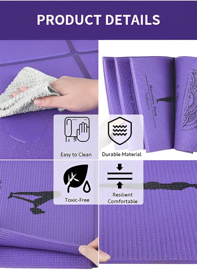 GROIC Foldable Yoga Mat with Illustrated Yoga Poses, Non Slip Exercise Mat for Home Gym, Travel Yoga Set With Stretch Strap for Yoga Pilates and Fitness  - Image 4