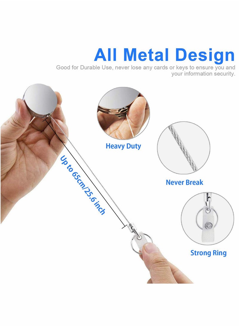 Excefore - Retractable Badge Holder Reel Clip 3 Pack Heavy Duty Metal ID Badge Holder with Swivel Snap Hook Metal Body and Clip Retractable Cord ID Strap and Key Ring Key Chain Silver - Image 1