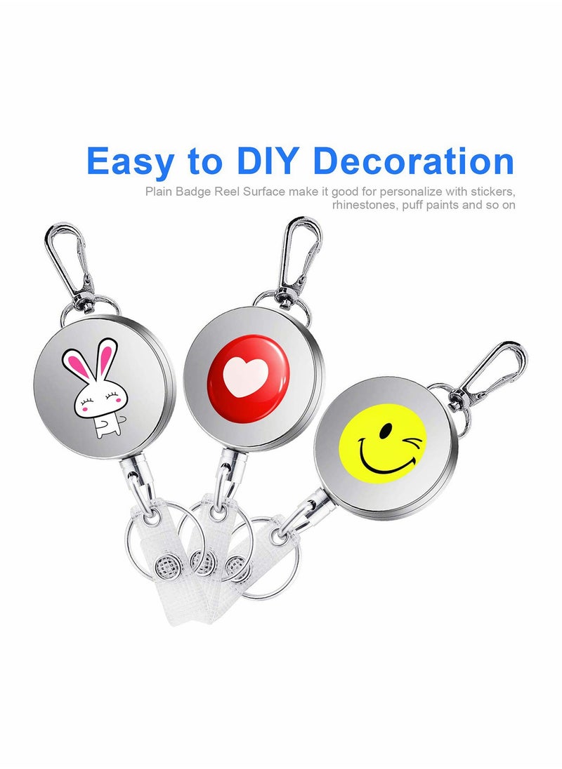 Excefore - Retractable Badge Holder Reel Clip 3 Pack Heavy Duty Metal ID Badge Holder with Swivel Snap Hook Metal Body and Clip Retractable Cord ID Strap and Key Ring Key Chain Silver - Image 1