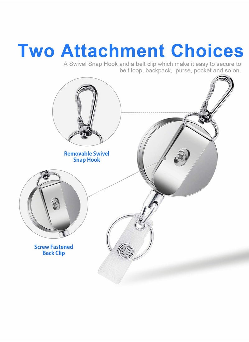 Excefore - Retractable Badge Holder Reel Clip 3 Pack Heavy Duty Metal ID Badge Holder with Swivel Snap Hook Metal Body and Clip Retractable Cord ID Strap and Key Ring Key Chain Silver - Image 1